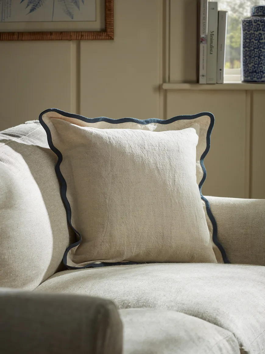 Scalloped Square Cushion - Steel Blue
