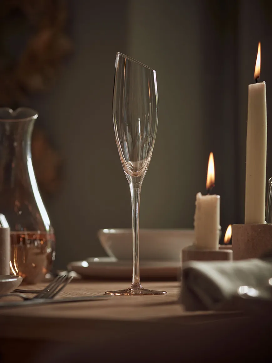 Six Amber Asymmetric Champagne Flutes