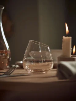 Six Amber Asymmetric Stemless Wine Glasses
