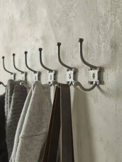 Six Numbered Coat Hooks - Antique Iron