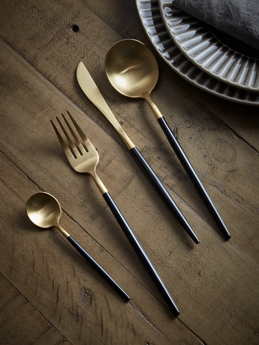 Sixteen Piece Cutlery Set - Black & Gold