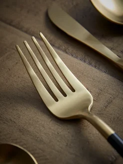 Sixteen Piece Cutlery Set - Black & Gold