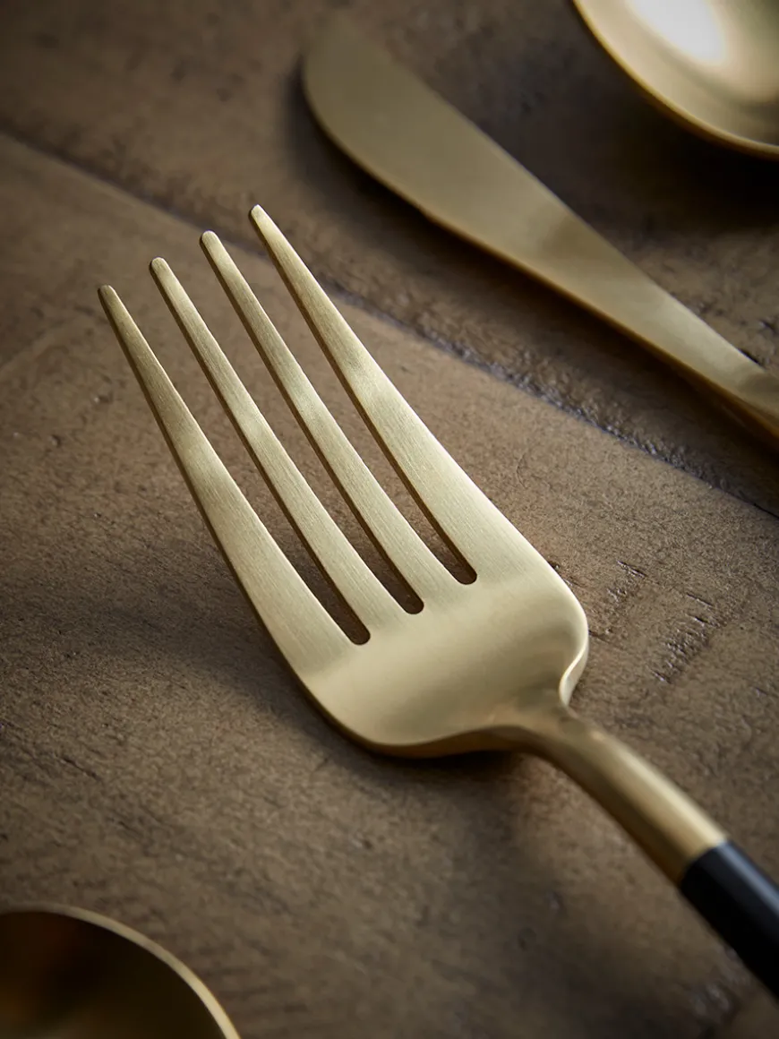 Sixteen Piece Cutlery Set - Black & Gold