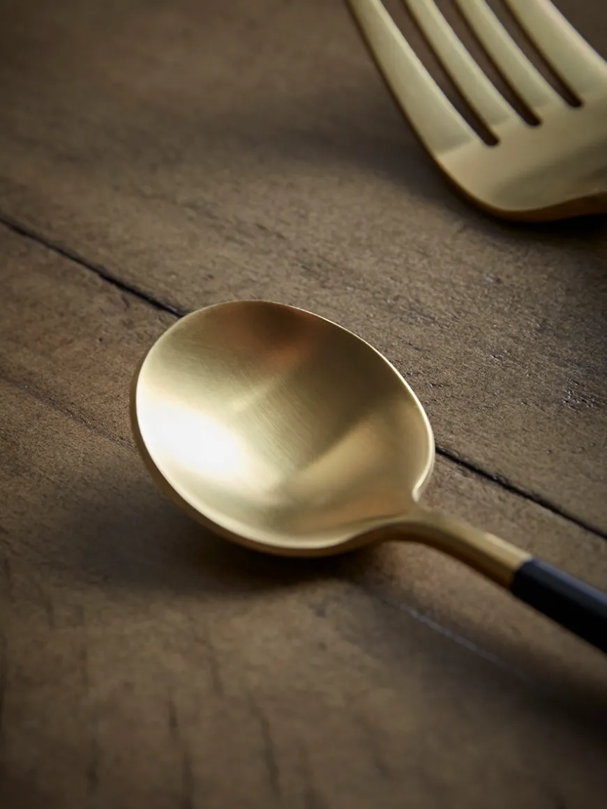 Sixteen Piece Cutlery Set - Black & Gold