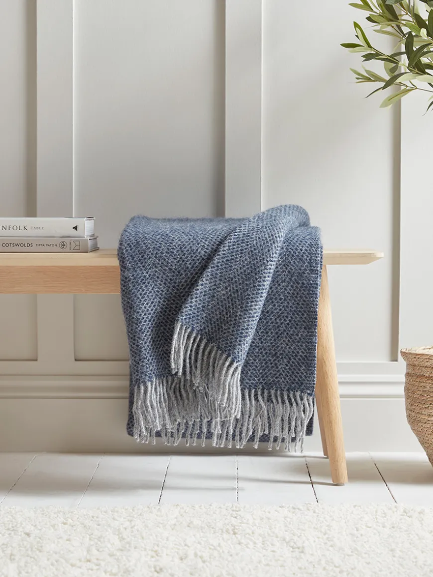 Soft Wool Large Throw - Blue & Grey