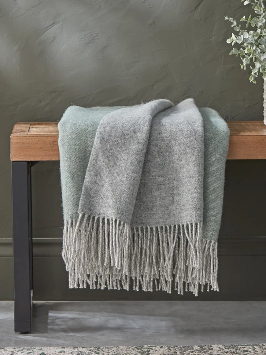 Soft Wool Reversible Throw - Sage & Grey