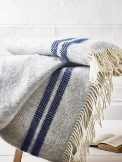 Soft Wool Throw - Blue French Stripe