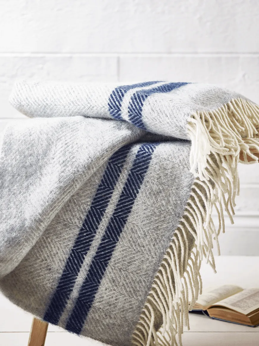 Soft Wool Throw - Blue French Stripe