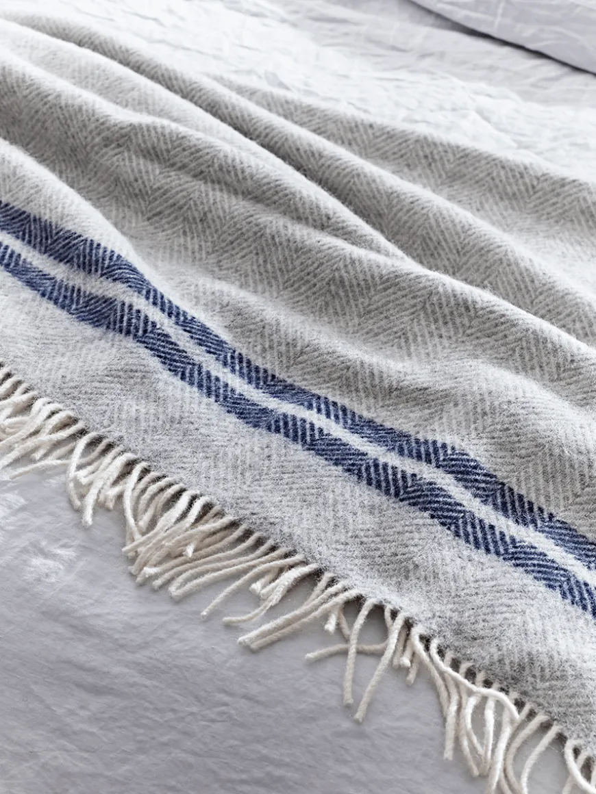 Soft Wool Throw - Blue French Stripe