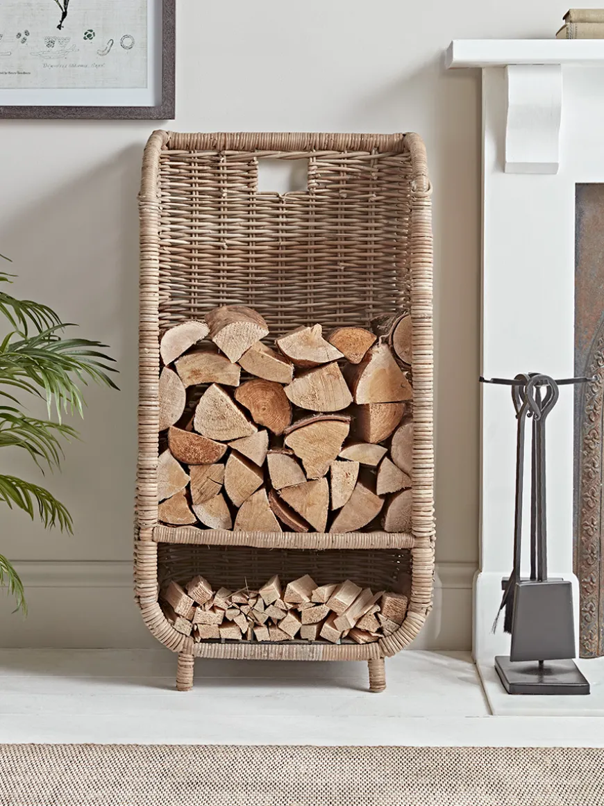 Tall Rattan Log & Kindling Trolley