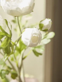 Three Faux Ranunculus Stems - White