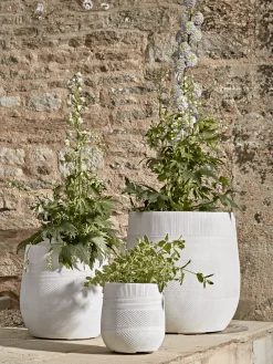 Three Geometric Etched Planters - Light Grey