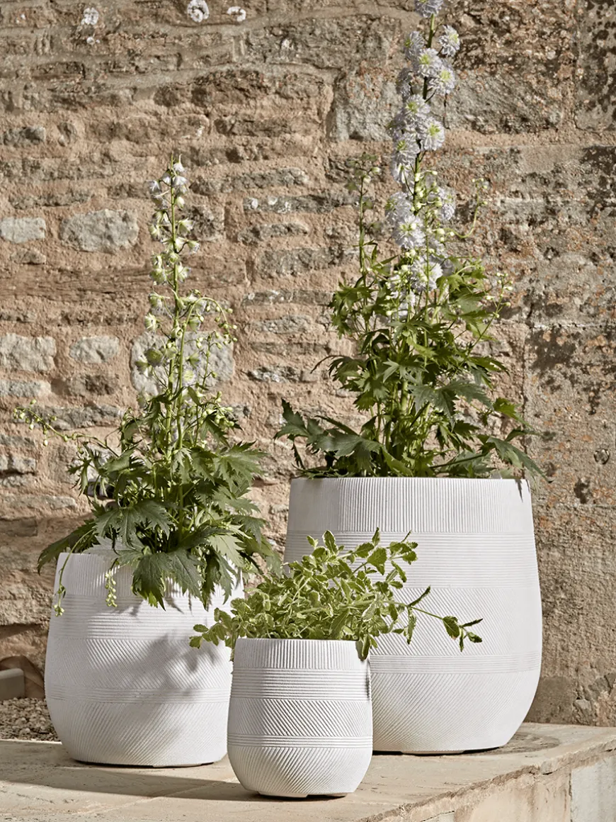 Three Geometric Etched Planters - Light Grey