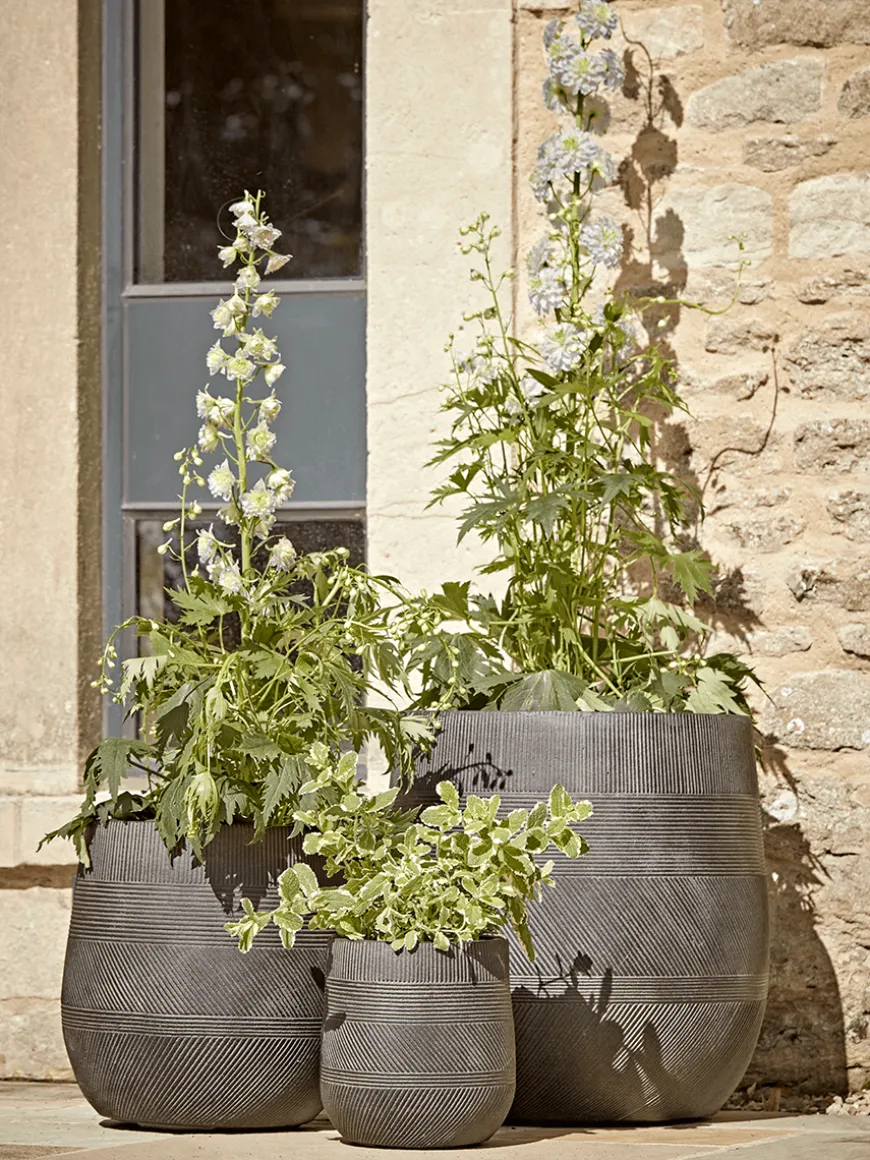 Three Geometric Etched Planters - Dark Grey