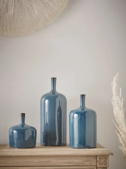 Three Glazed Vases - Blue