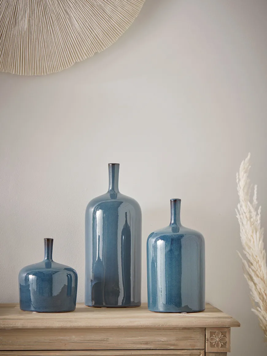 Three Glazed Vases - Blue