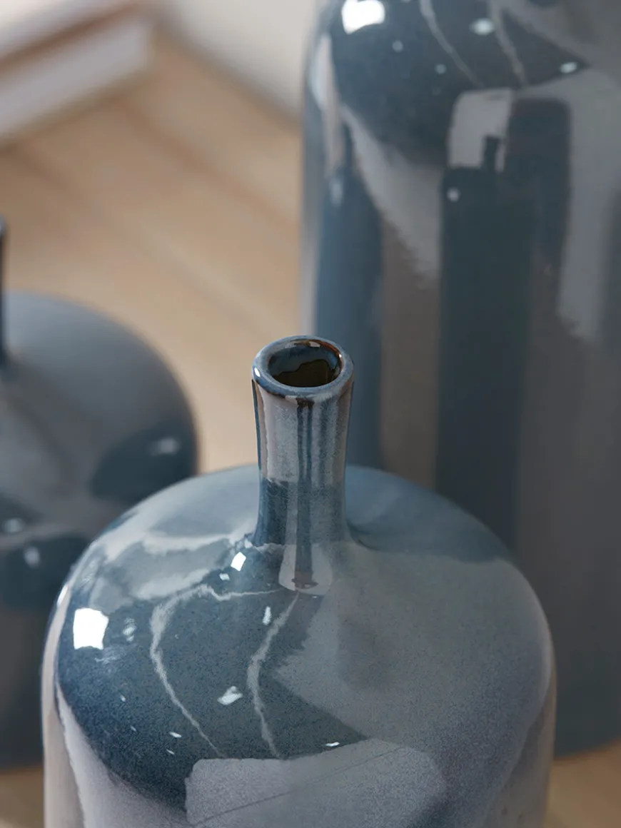 Three Glazed Vases - Blue
