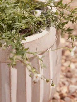 Three Handmade Fluted Planters - Off-White
