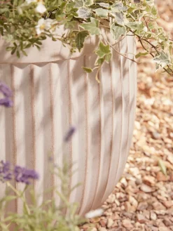 Three Handmade Fluted Planters - Off-White
