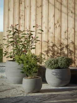 Three Ribbed Concrete Planters