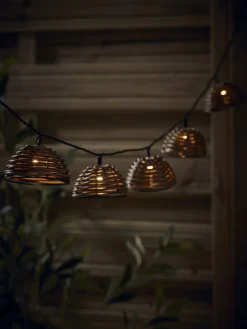 Three Solar Half Round Rattan String Lights
