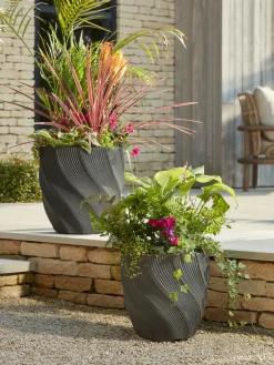 Two Anthracite Spiral Planters - Large