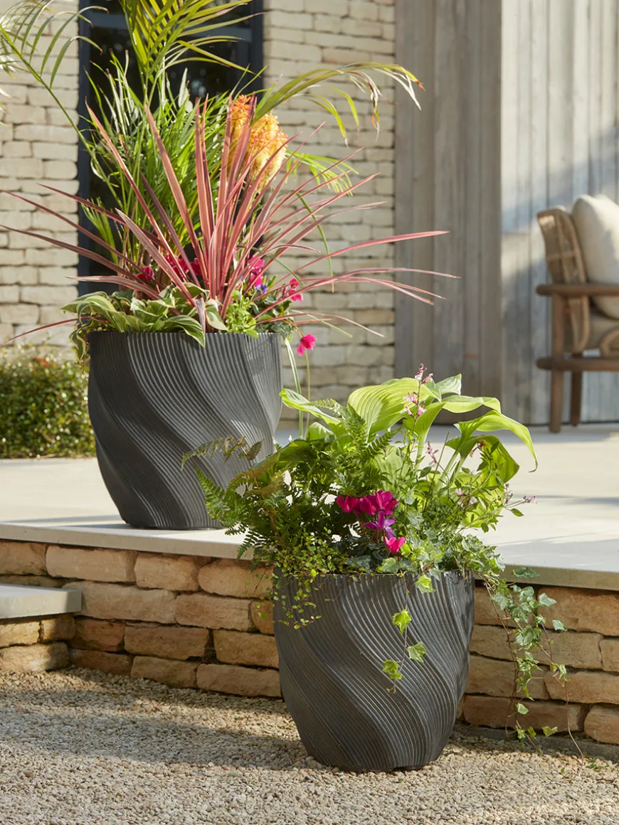 Two Anthracite Spiral Planters - Large