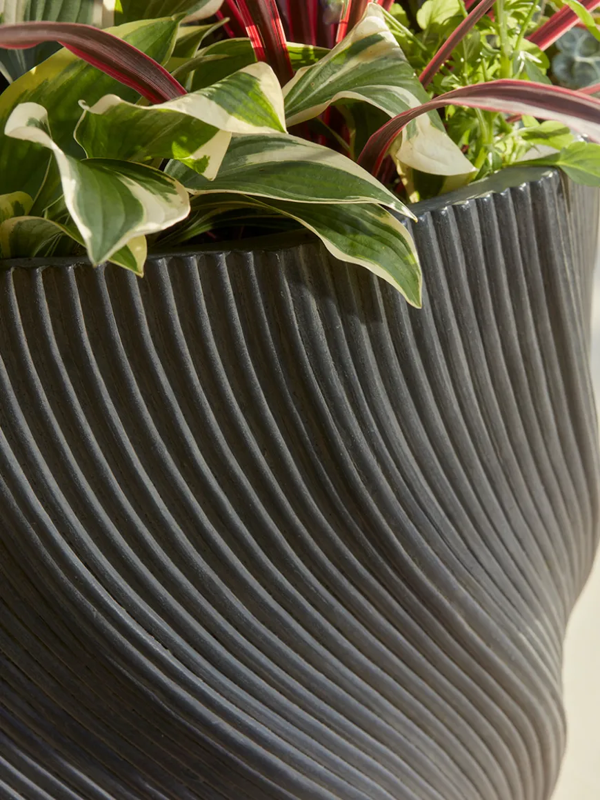 Two Anthracite Spiral Planters - Large