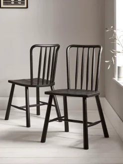 Two Bergen Oak Dining Chairs - Black