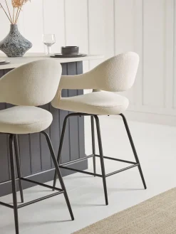 Two Bouclé Counter Stools - White