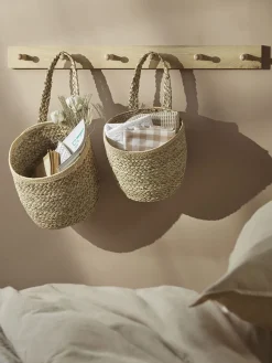 Two Braided Seagrass Hanging Storage Baskets