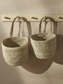 Two Braided Seagrass Hanging Storage Baskets