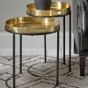 Two Brass Topped Nesting Tables