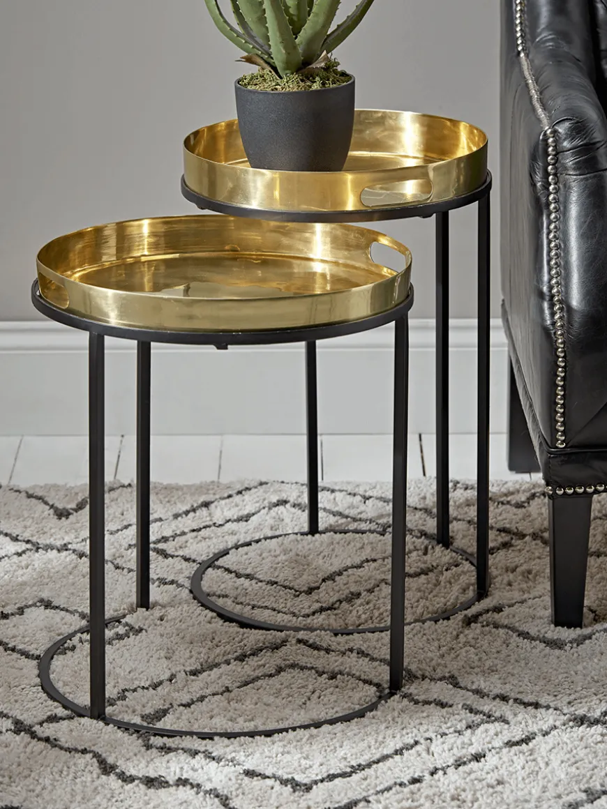 Two Brass Topped Nesting Tables