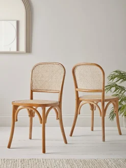 Two Cane Webbing Dining Chairs - Natural
