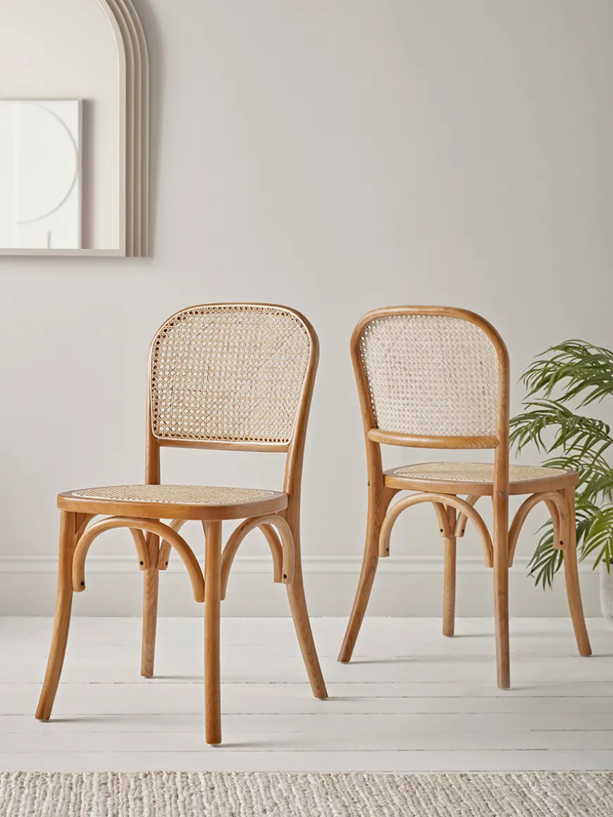 Two Cane Webbing Dining Chairs - Natural