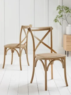Two Cross Back Dining Chairs - Natural