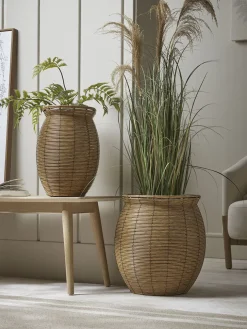 Two Curved Faux Rattan Planters
