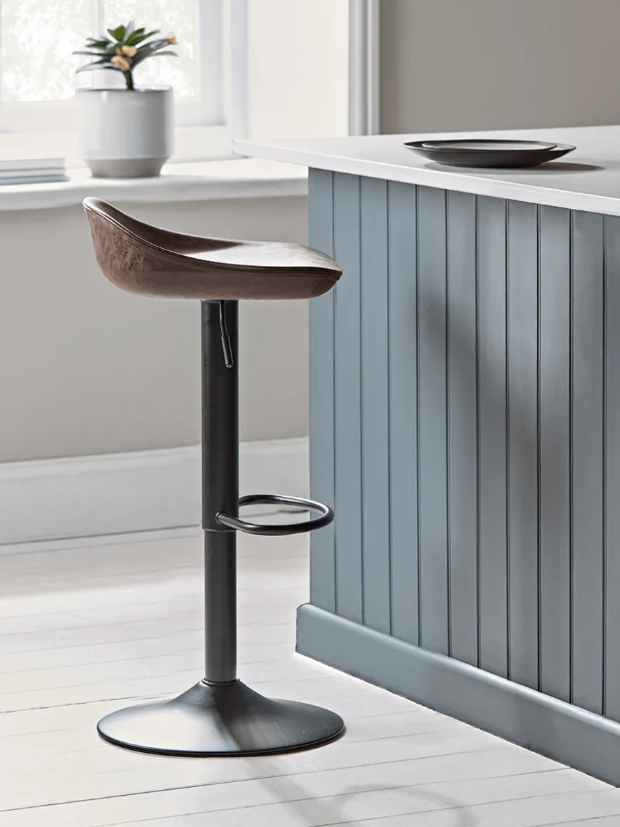Two Faux Leather Counter Stools - Brown
