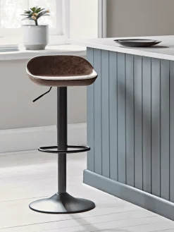 Two Faux Leather Counter Stools - Brown