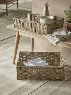 Two Faux Rattan Storage Trays
