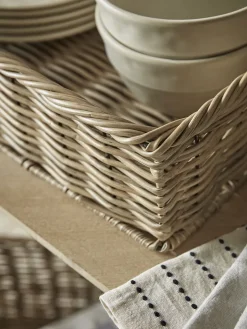 Two Faux Rattan Storage Trays