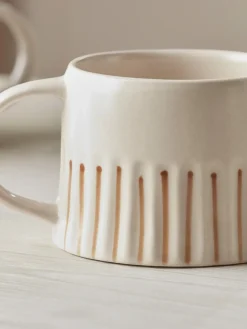 Two Fluted Striped Mugs - Cinnamon
