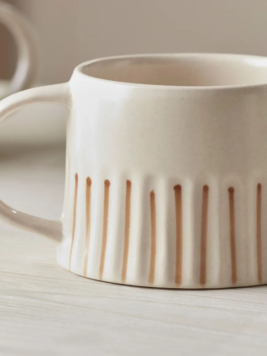 Two Fluted Striped Mugs - Cinnamon
