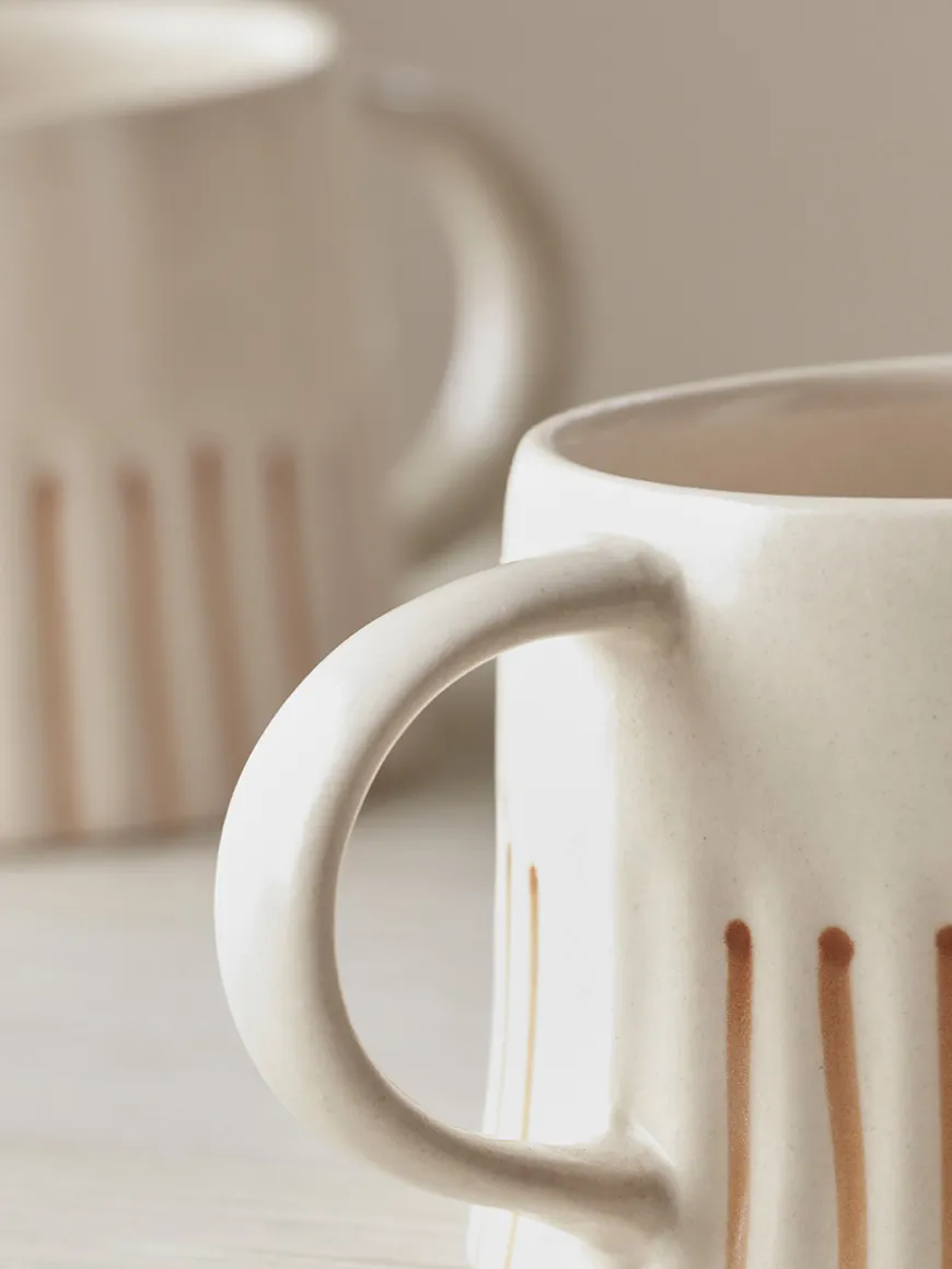 Two Fluted Striped Mugs - Cinnamon