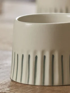 Two Fluted Striped Mugs - Olive
