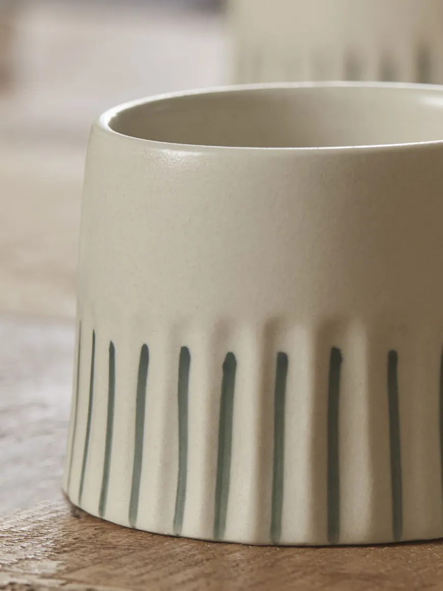 Two Fluted Striped Mugs - Olive