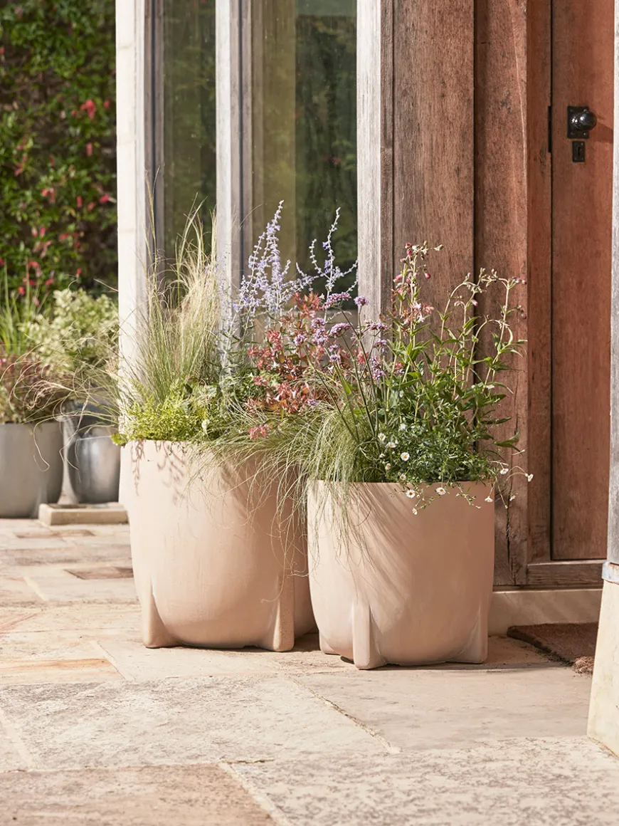 Two Handmade Footed Planters - Warm Sand