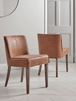 Two Leather & Wood Dining Chairs