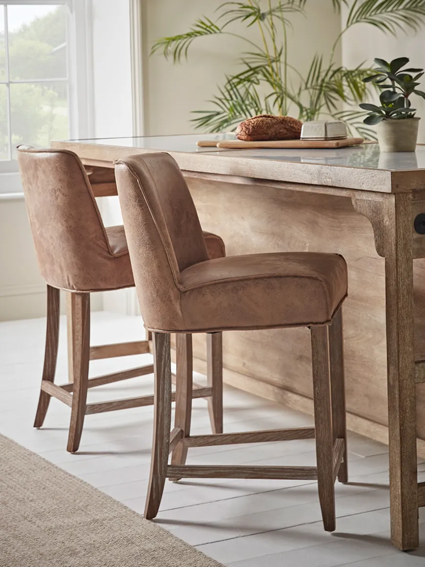 Two Leather Counter Stools